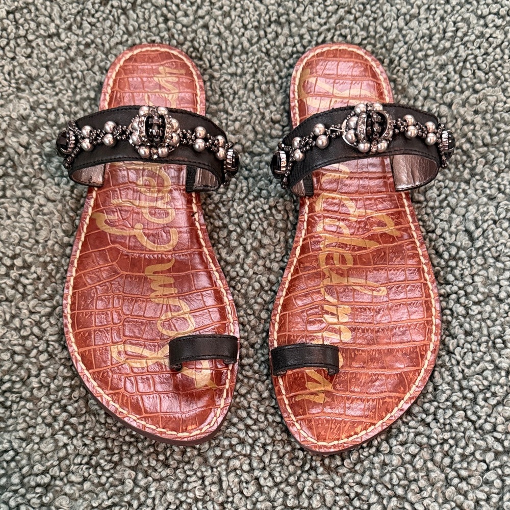 NWOT Sam Edelman Black Embellished Slide Sandals - Picture 2 of 6